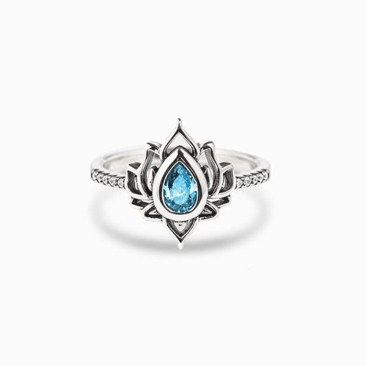 Wear FengShui 925 Sterling Silver Lotus Zircon Blessing Protection Ring