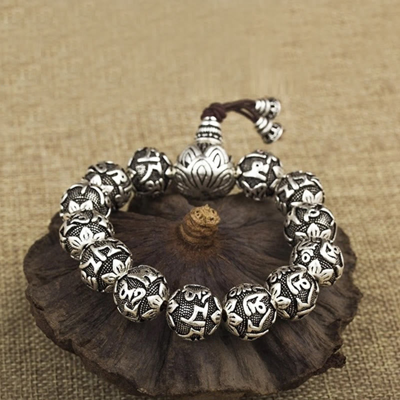 Wear FengShui Tibetan Om Mani Padme Hum Carved Alloy Beads Amulet Bracelet