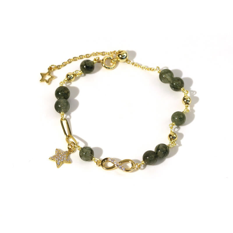 Wear FengShui 14k Gold Plated Copper Green Rutilated Quartz Möbius Loop Eternal Love Star Protection Bracelet