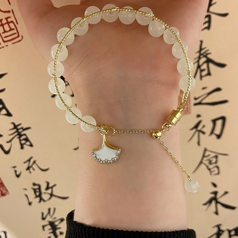Wear FengShui Ginkgo Leaf Jade Bead Luck Bracelet