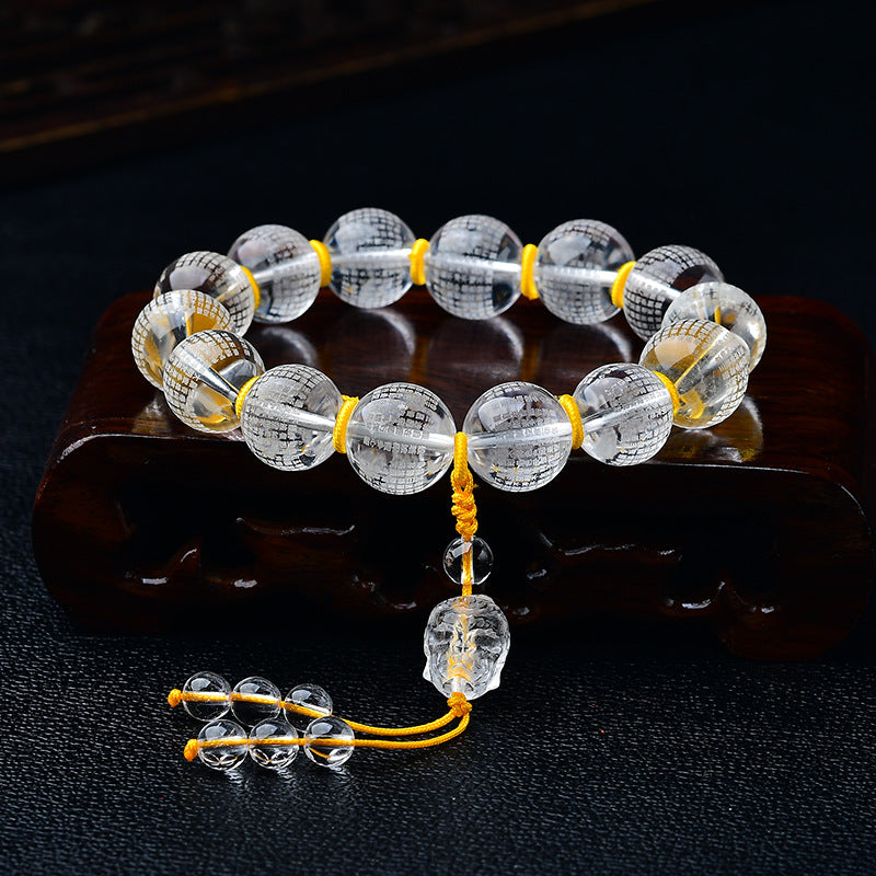 Wear FengShui Tibet White Crystal Half Demon Half Buddha Heart Sutra Lotus Healing Bracelet