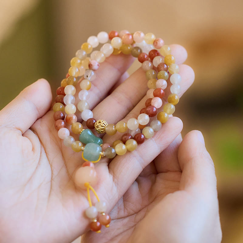 Wear FengShui Natural Golden Silk Jade Pumpkin Charm Wealth Luck Triple Wrap Bracelet