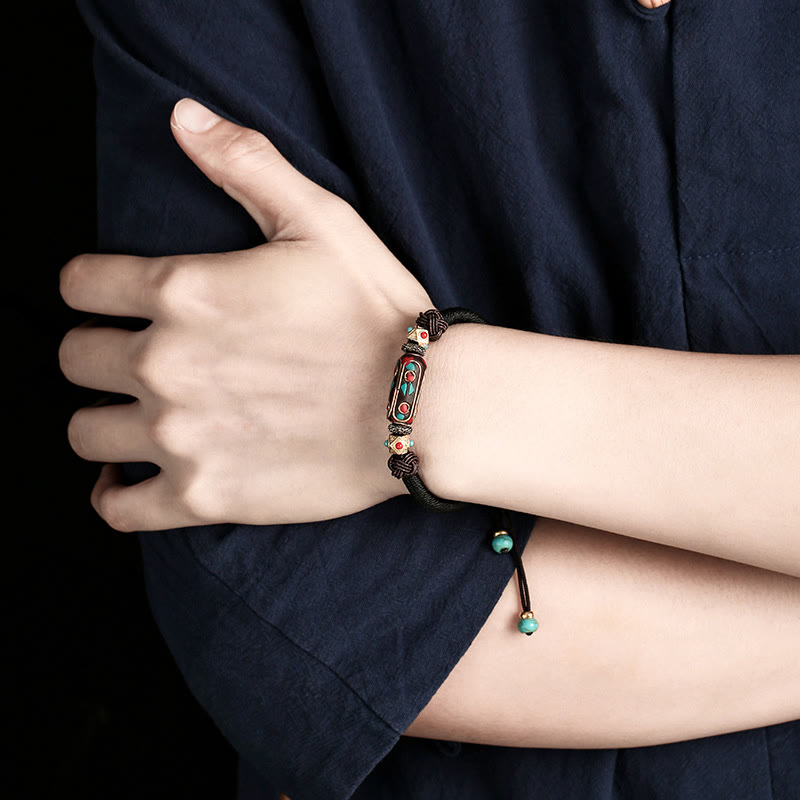Wear FengShui Handmade Tibetan Turquoise Om Mani Padme Hum Strength Braided Bracelet