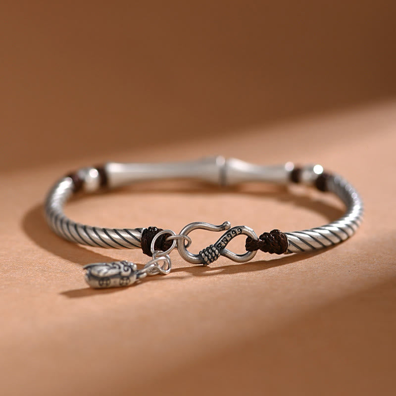 Wear FengShui 999 Sterling Silver Bamboo Pattern Cicada Luck Wealth Bracelet