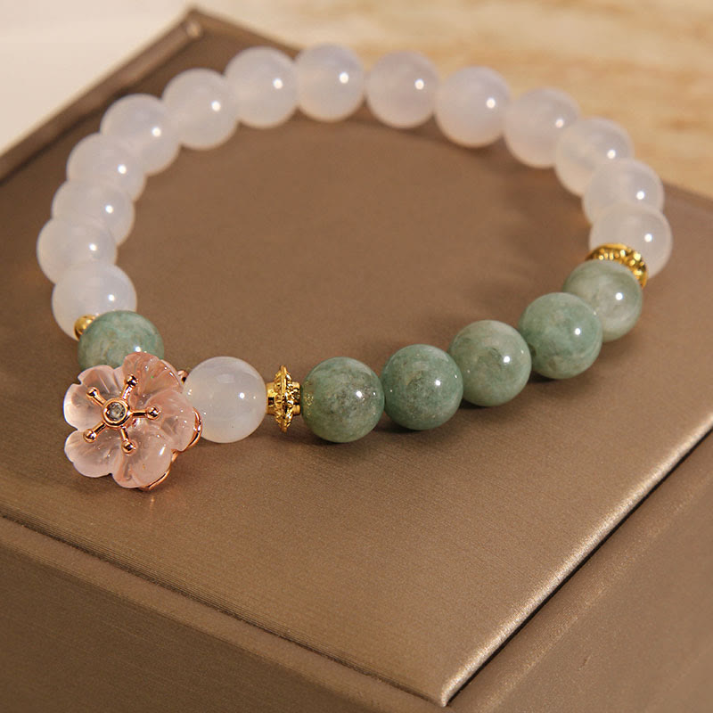 Wear FengShui White Agate Jade Flower Charm Luck Protection Bracelet