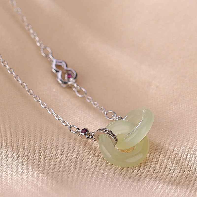 Wear FengShui 925 Sterling Silver Round Jade Luck Prosperity Necklace Chain Pendant