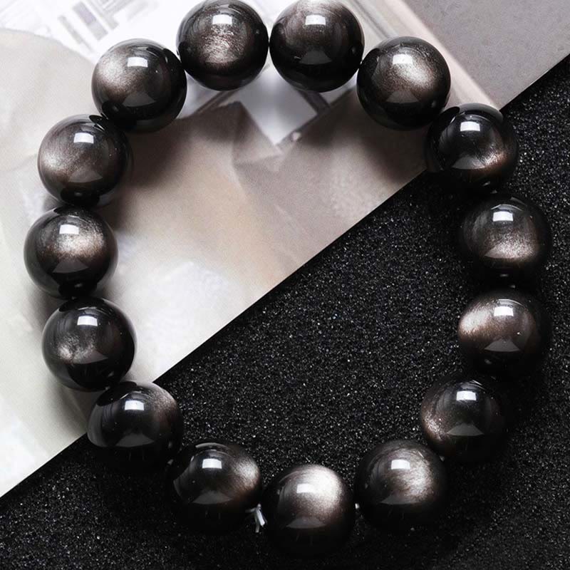 Wear FengShui Natural Silver Sheen Obsidian Soothing Protection Bracelet