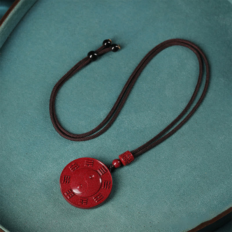 Wear FengShui Cinnabar Yin Yang Bagua Blessing Necklace Pendant