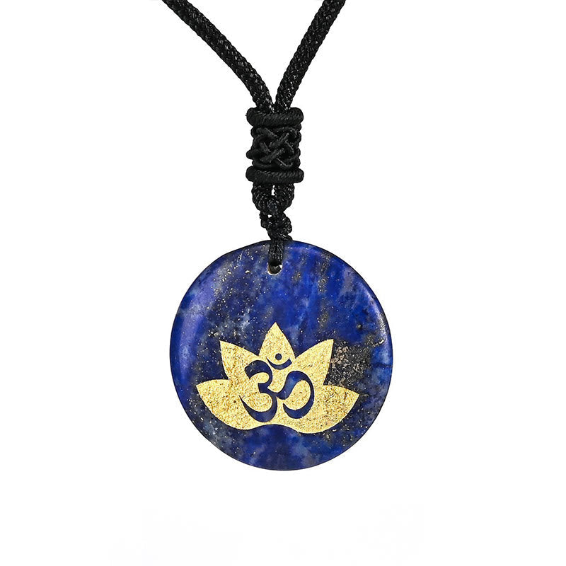 Wear FengShui OM Lotus Symbol Various Crystal Amethyst Tiger Eye Healing Necklace Pendant
