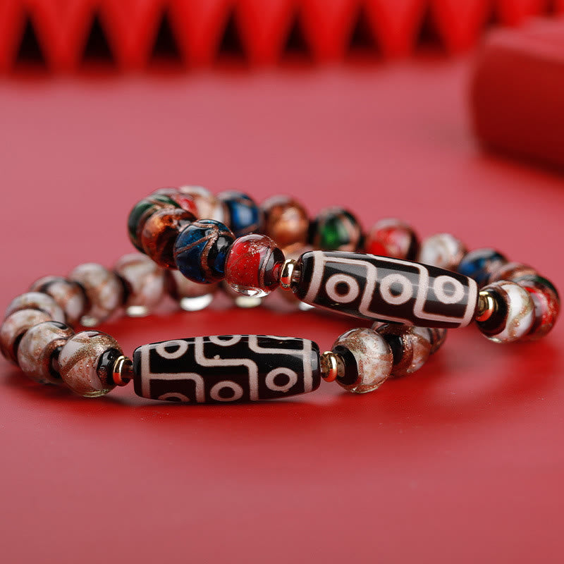 Wear FengShui Tibetan Nine-Eye Dzi Bead Three-eyed Dzi Bead Liuli Glass Bead Wealth Bracelet