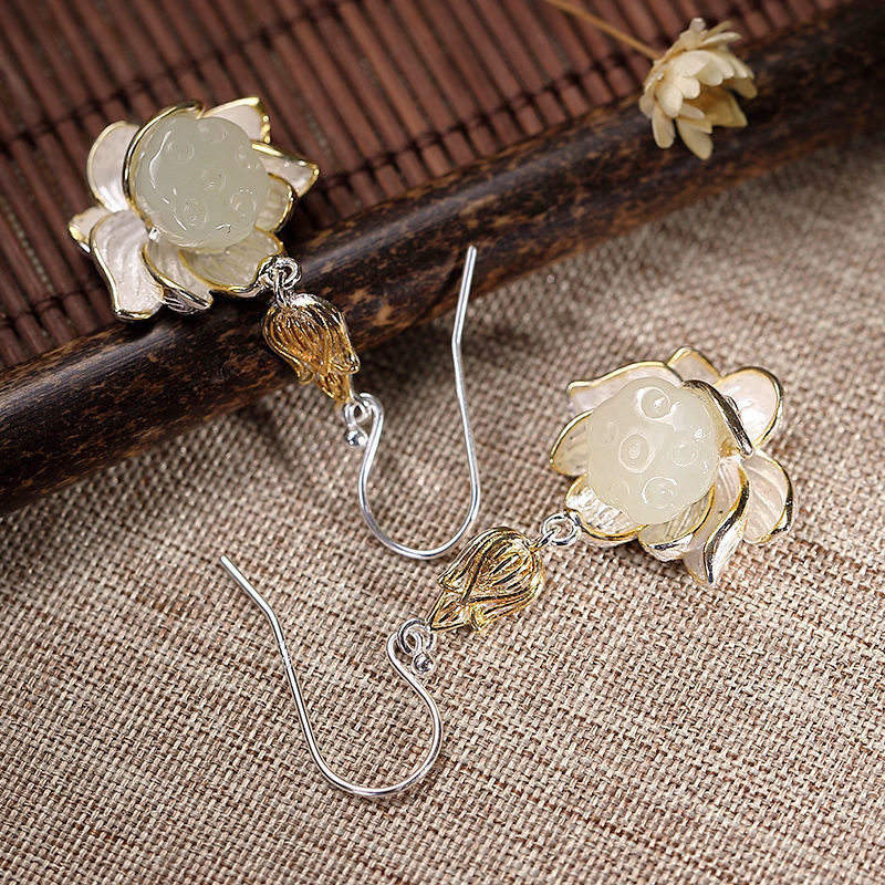 Wear FengShui White Jade Protection Harmony Drop Earrings
