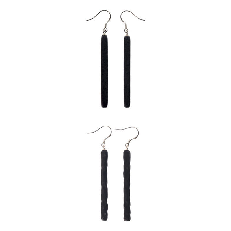 Wear FengShui 925 Sterling Silver Ebony Wood Texture Balance Peace Drop Dangle Earrings
