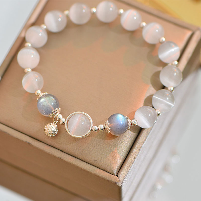 Wear FengShui 925 Sterling Silver Cat Eye Moonstone Love Support Bracelet