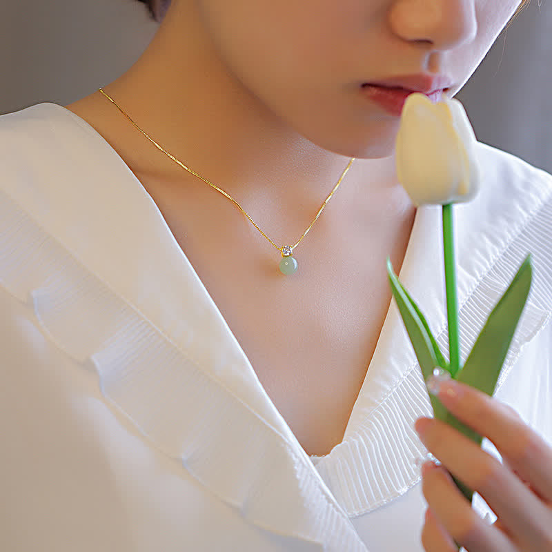 Wear FengShui Lucky Bead Jade Prosperity Chain Necklace Pendant