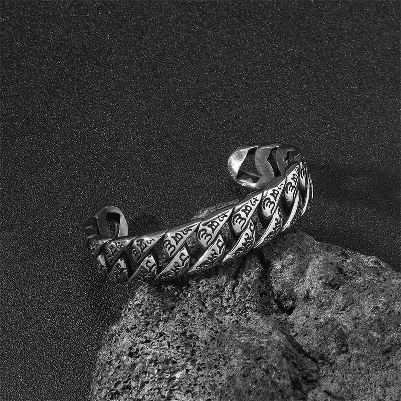 Wear FengShui Tibetan Om Mani Padme Hum Mantra Titanium Steel Peace Cuf Bangle Bracelet