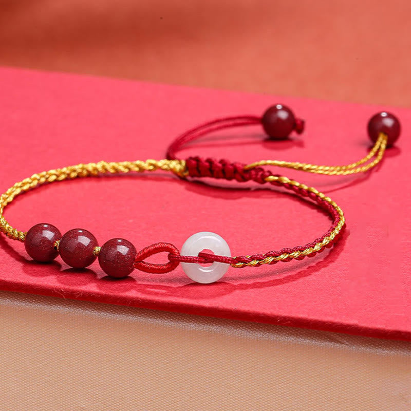 Wear FengShui Natural Cinnabar Jade Peace Buckle Blessing Bracelet