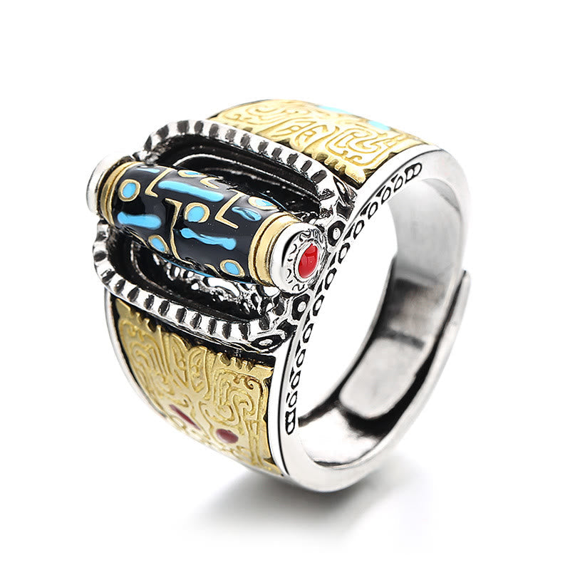 Wear FengShui Tibetan Nine-Eye Dzi Bead Wealth Blessings Rotatable Ring
