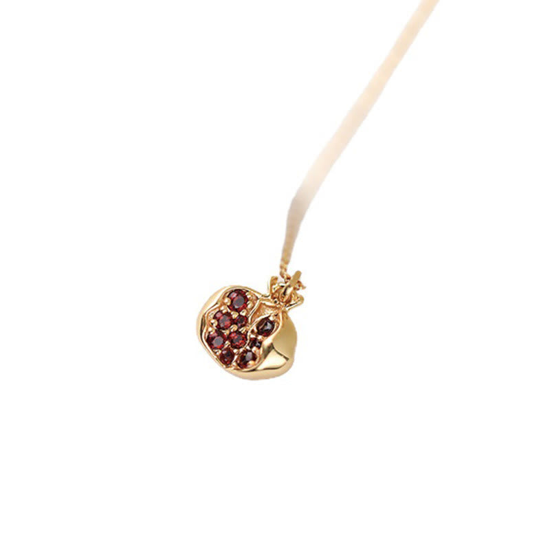 Wear FengShui 925 Sterling Silver 18k Gold Plated Pomegranate Garnet Crystal Passion Charm Necklace Pendant