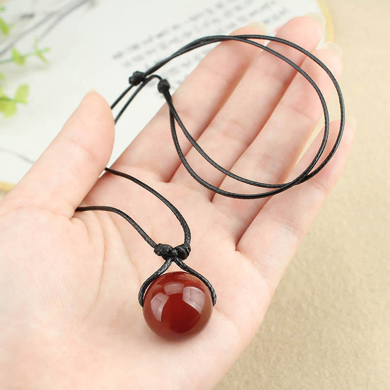 Wear FengShui Red Agate Bead Confidence Leather Rope Necklace Pendant