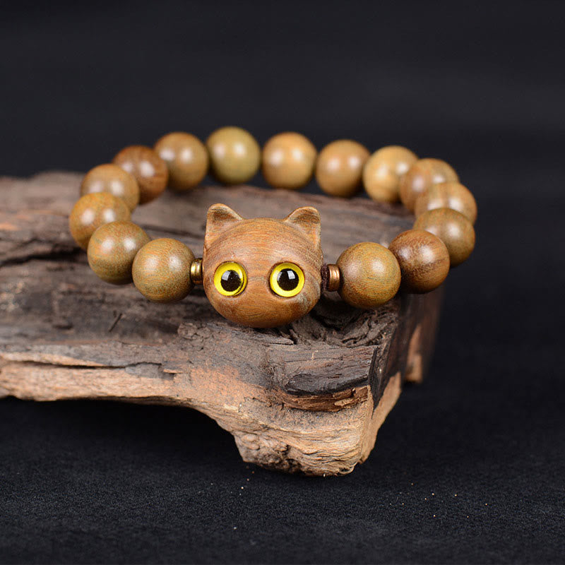 Wear FengShui Ebony Wood Green Sandalwood Red Sandalwood Lovely Cat Balance Bracelet