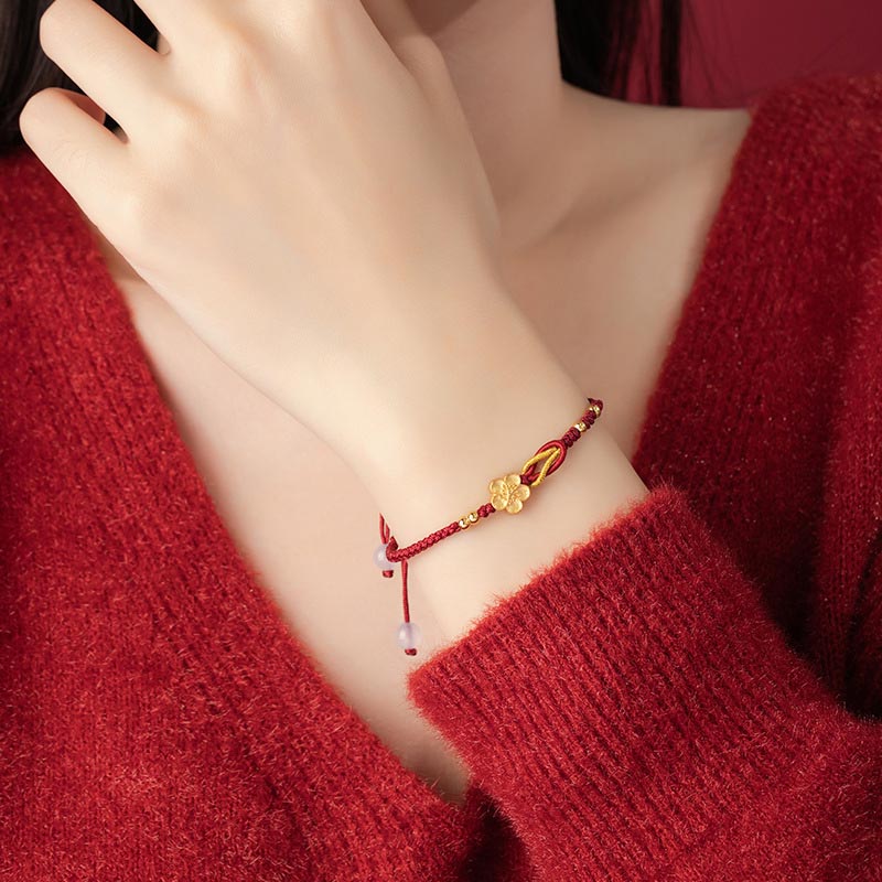 Wear FengShui Handmade 925 Sterling Silver Cherry Blossoms Sakura Chalcedony Luck Bracelet
