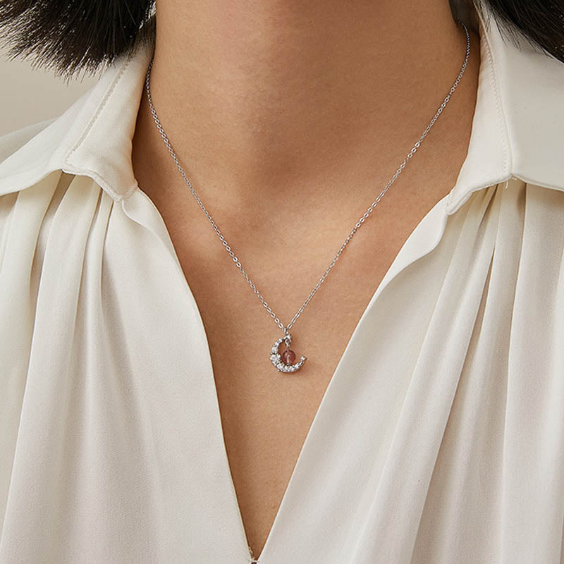 Wear FengShui Strawberry Quartz Blue Crystal Love Healing Necklace
