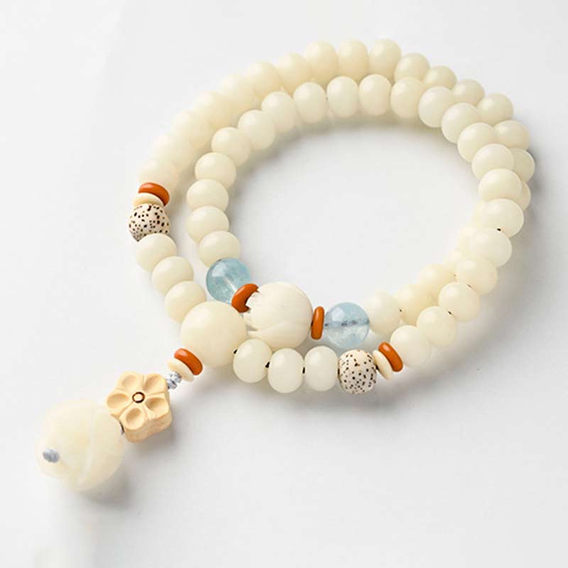 Wear FengShui Tibetan White Jade Bodhi Lotus Blessing Bracelet