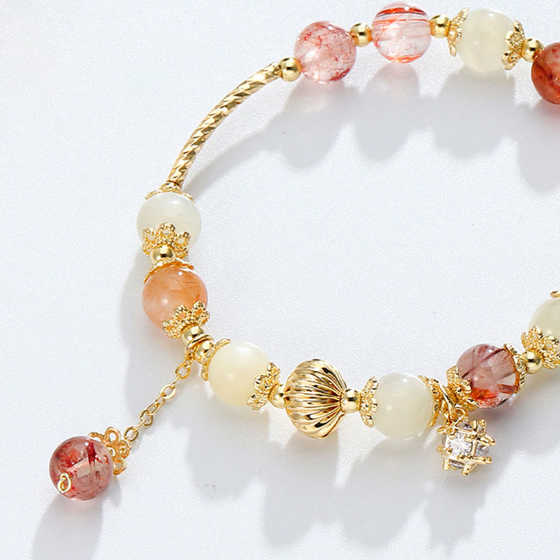 Wear FengShui Colorful Rutilated Quartz Cat Eye Zircon Auspiciousness Bead Bracelet
