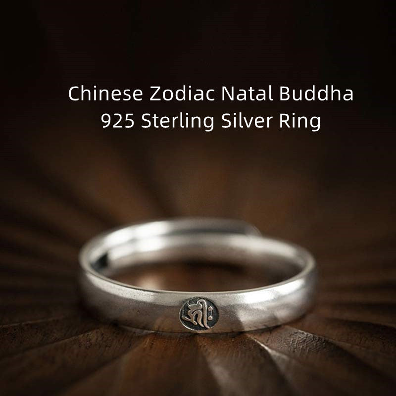 Wear FengShui 925 Sterling Silver Chinese Zodiac Natal Buddha Blessing Couple Ring