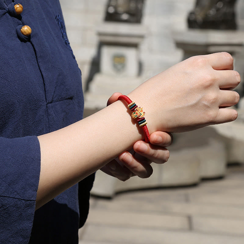 Wear FengShui Handmade 925 Sterling Silver Year of the Dragon Cute Chinese Zodiac Luck Braided Red Bracelet