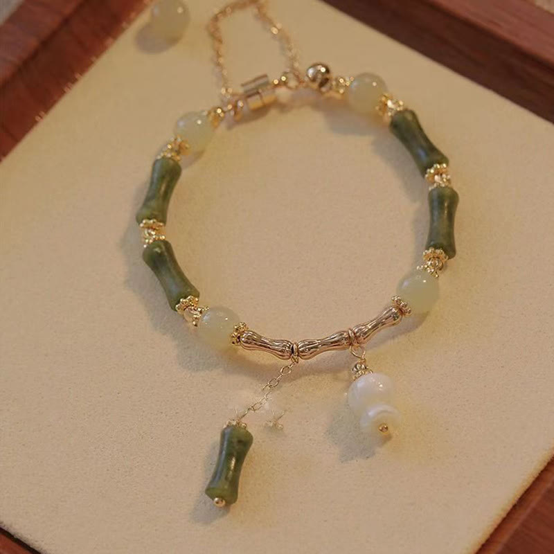 Wear FengShui Jade Bamboo Leaf Lily Of The Valley Pattern Luck Abundance Bracelet