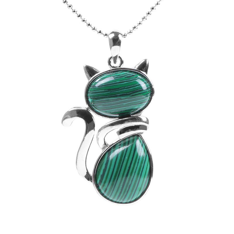 Wear FengShui Cat Pattern Natural Crystal Protection Necklace Pendant