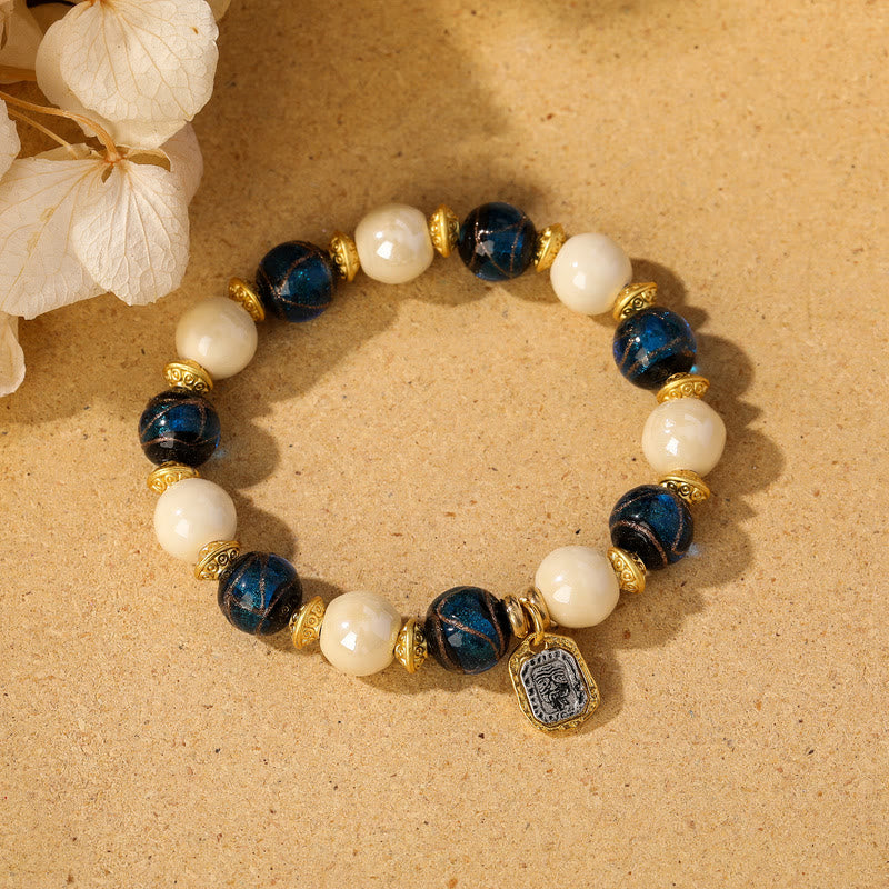 Wear FengShui Tibetan Zakiram Goddess of Wealth Charm Liuli Glass Incense Ash Porcelain Bead Protection Bracelet