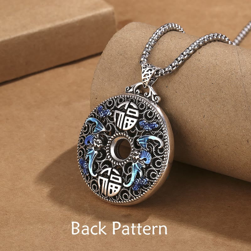Wear FengShui Koi Fish Lotus Peace Buckle Fu Character Wealth Luck Necklace Pendant