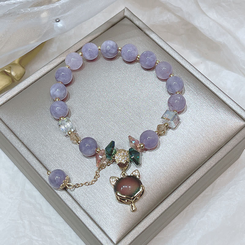 Wear FengShui Natural Purple Jade Fox Charm Happiness Bracelet
