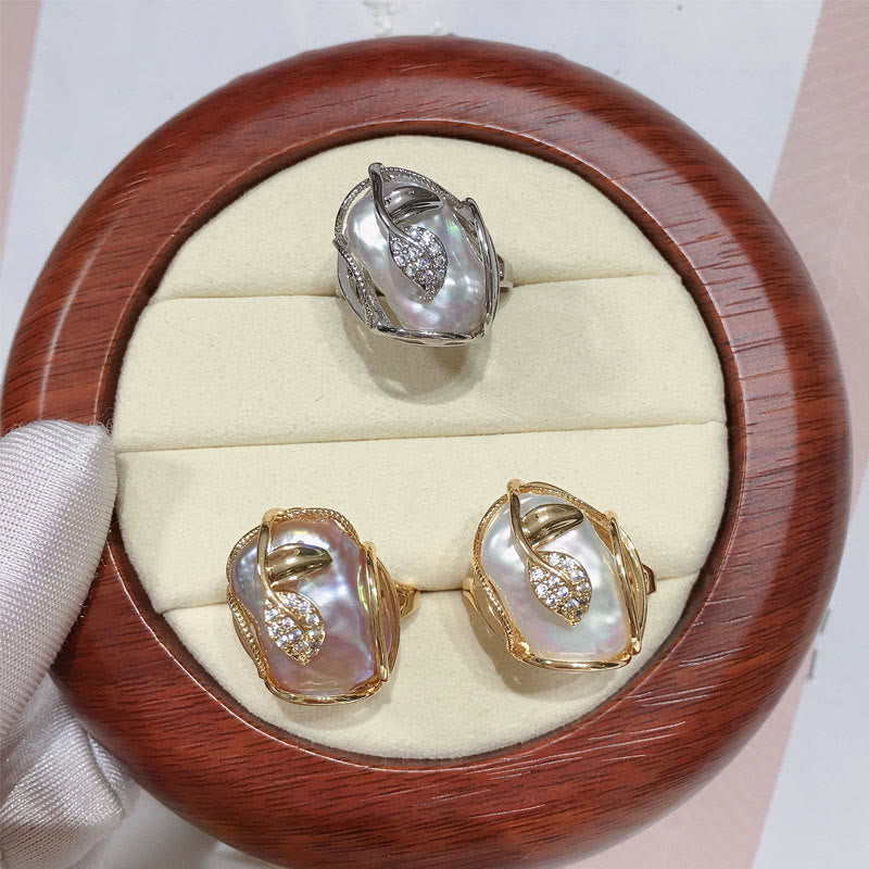 Wear FengShui Pearl Copper Plated Gold Flower Happiness Wealth Ring