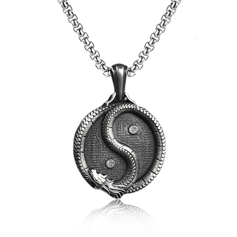 Wear FengShui Pure Tin Yin Yang Dragon Luck Strength Necklace Pendant