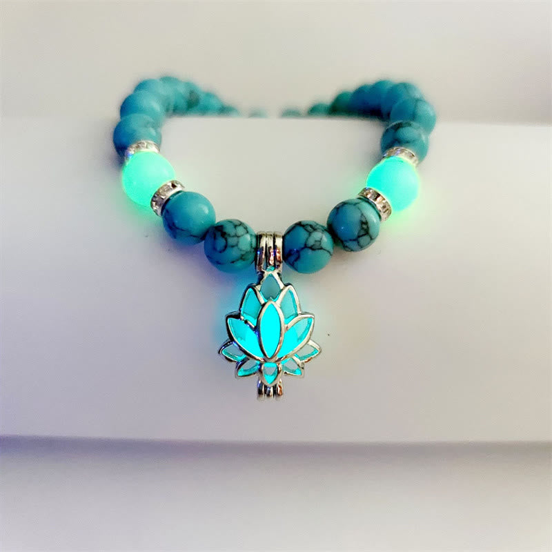 Wear FengShui Tibetan Turquoise Glowstone Luminous Bead Lotus Protection Bracelet