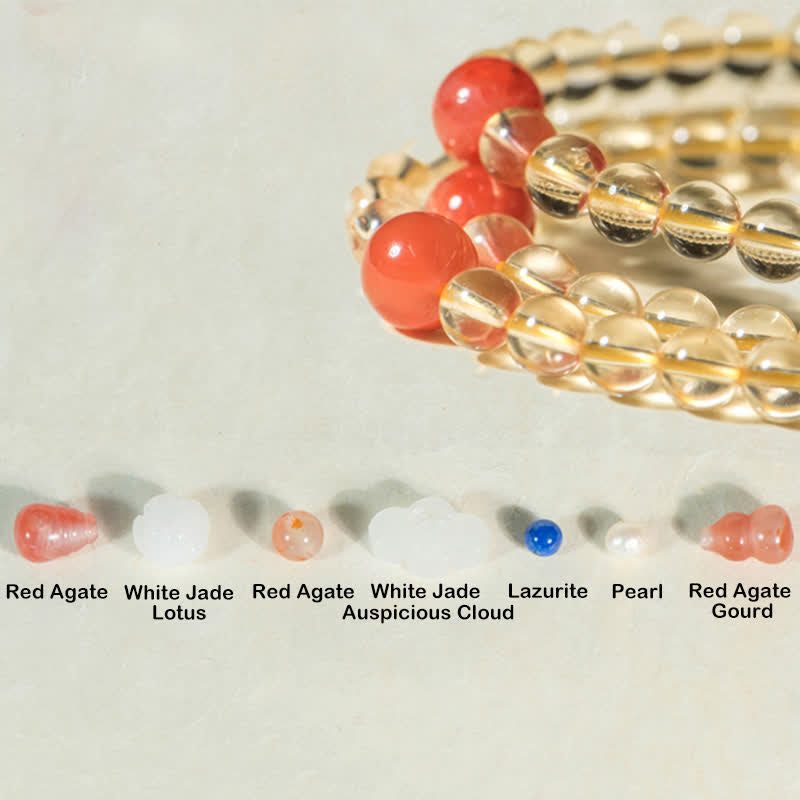 Wear FengShui 108 Mala Beads 925 Sterling Silver Natural Citrine Red Agate White Jade Prosperity Charm Bracelet