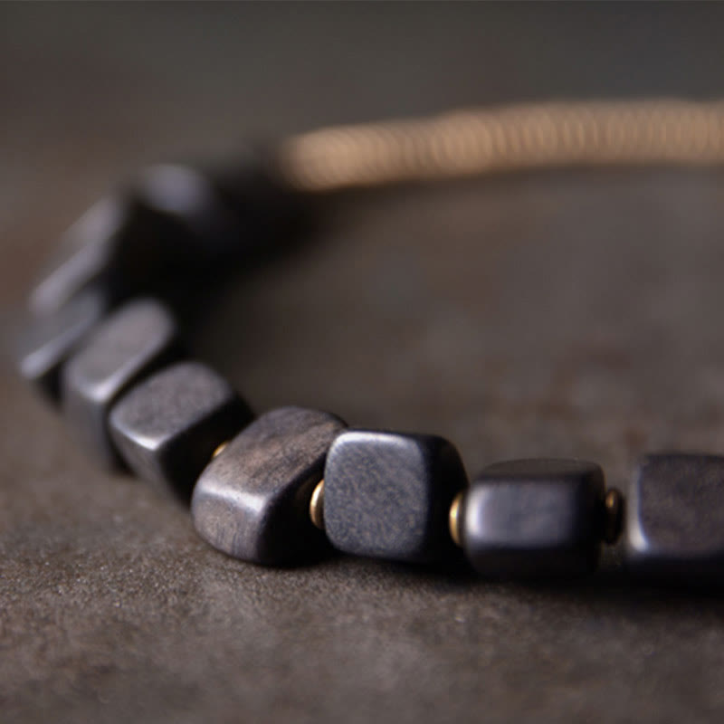 Wear FengShui Tibetan Ebony Wood Copper Peace Double Wrap Bracelet