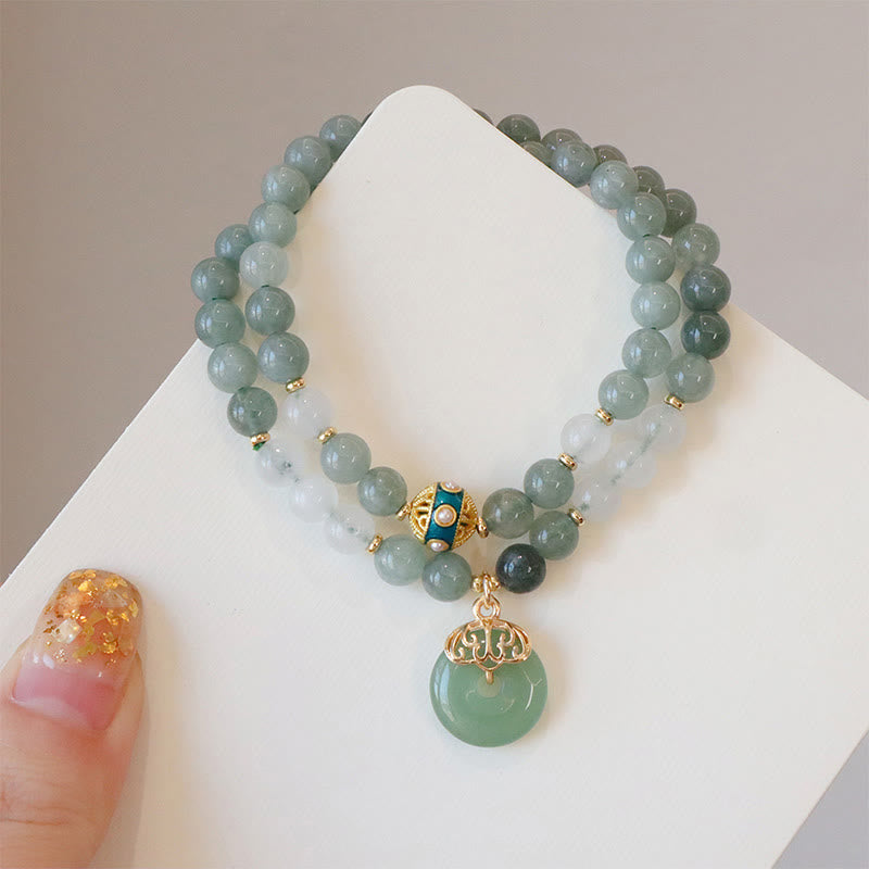 Wear FengShui Single Double Layer Jade Peace Buckle Luck Bracelet