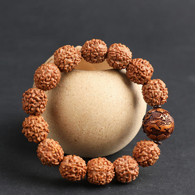 Wear FengShui Tibet Rudraksha Bodhi Seed PiXiu Copper Coin Wealth Luck Bracelet