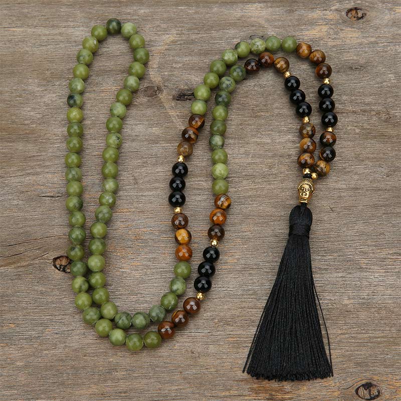 Wear FengShui Tibetan Green Jasper Protection Mala Bracelet