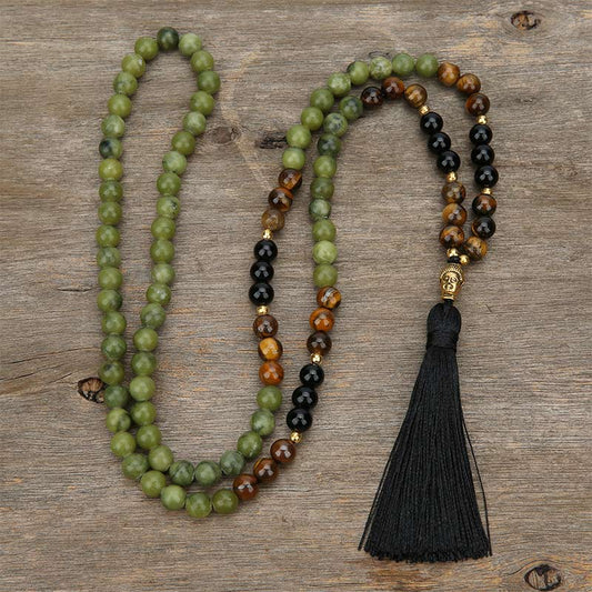 Wear FengShui Tibetan Green Jasper Protection Mala Bracelet