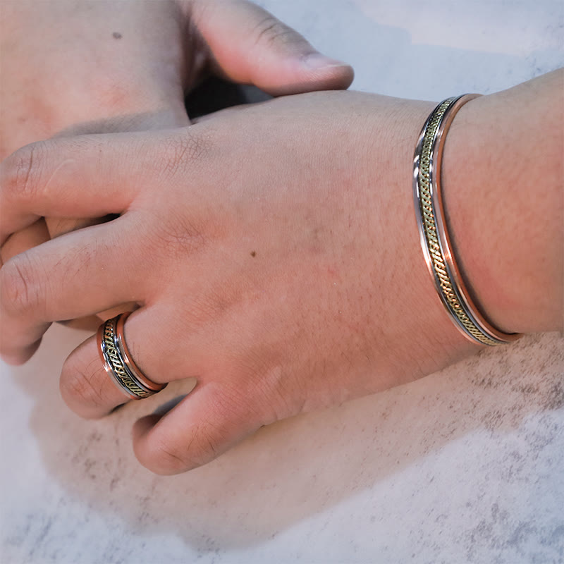 Wear FengShui Magnetic Copper Balance Adjustable Cuff Bracelet Bangle Ring