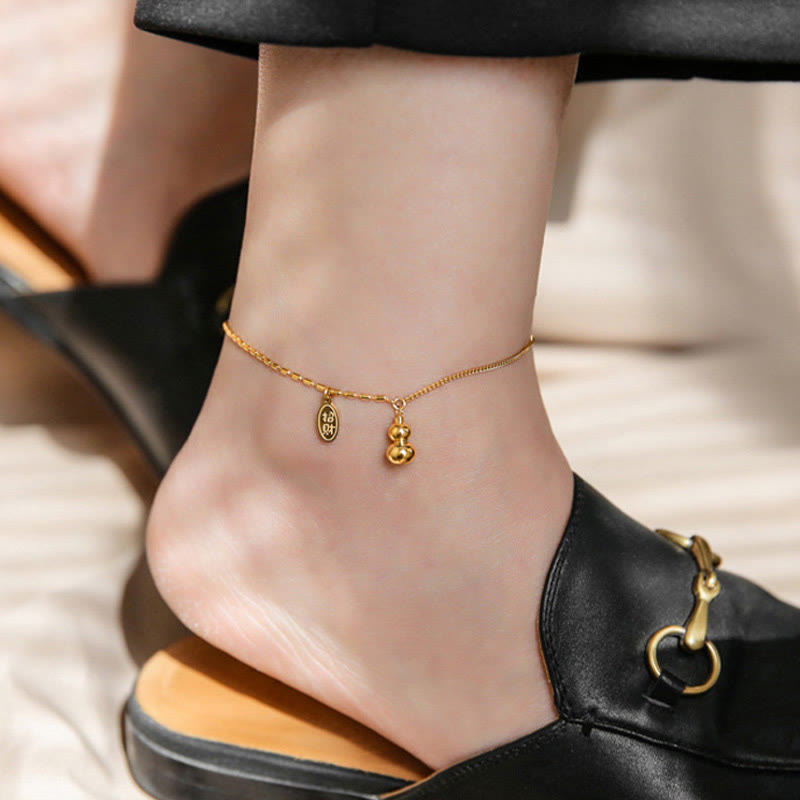 Wear FengShui 18k Gold Plated Copper Lucky Gourd Design Wealth Buckle Anklet