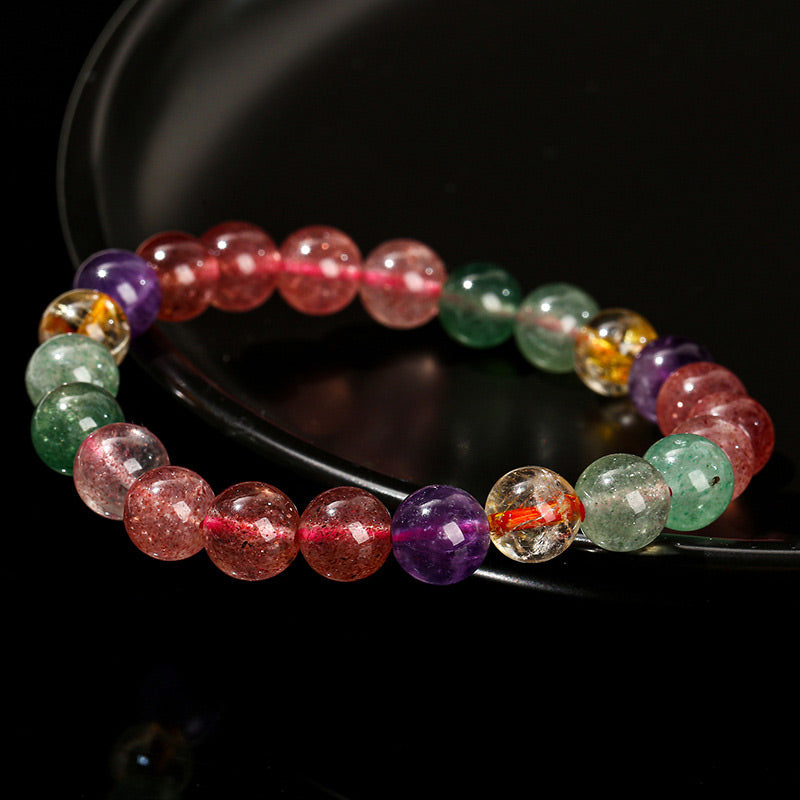 Wear FengShui Natural Multicolored Strawberry Quartz Love Healing Beaded Bracelet