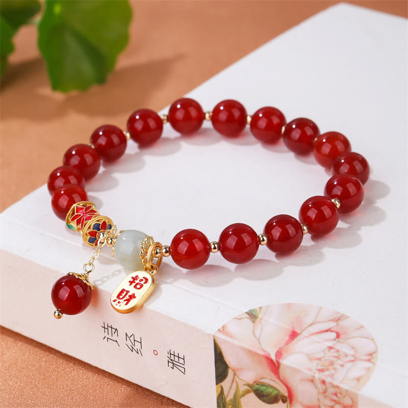 Wear FengShui Natural Red Agate Jade Confidence Fortune Blessing Charm Bracelet