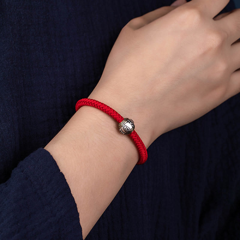 Wear FengShui 925 Sterling Silver Tibet Handmade Om Mani Padme Hum Luck Protection King Kong Knot Braided Bracelet