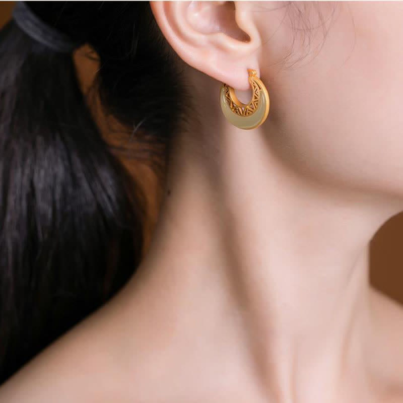 Wear FengShui Crescent Moon Jade Prosperity Drop Earrings